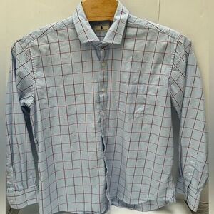 Southern Pines Cotton Blue Check Plaid Long‎ Sleeve Button Up Shirt size XXL